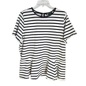 Lauren Ralph Lauren Navy White Striped Peplum Top Short Sleeve Cotton 2X